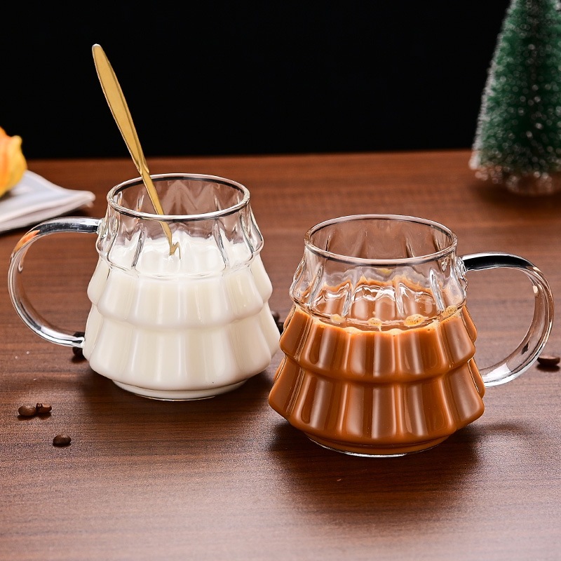 Taza de vidrio de Navidad con mango, taza de café helado, taza de latte americana, taza de leche casera transparente de alto silicio