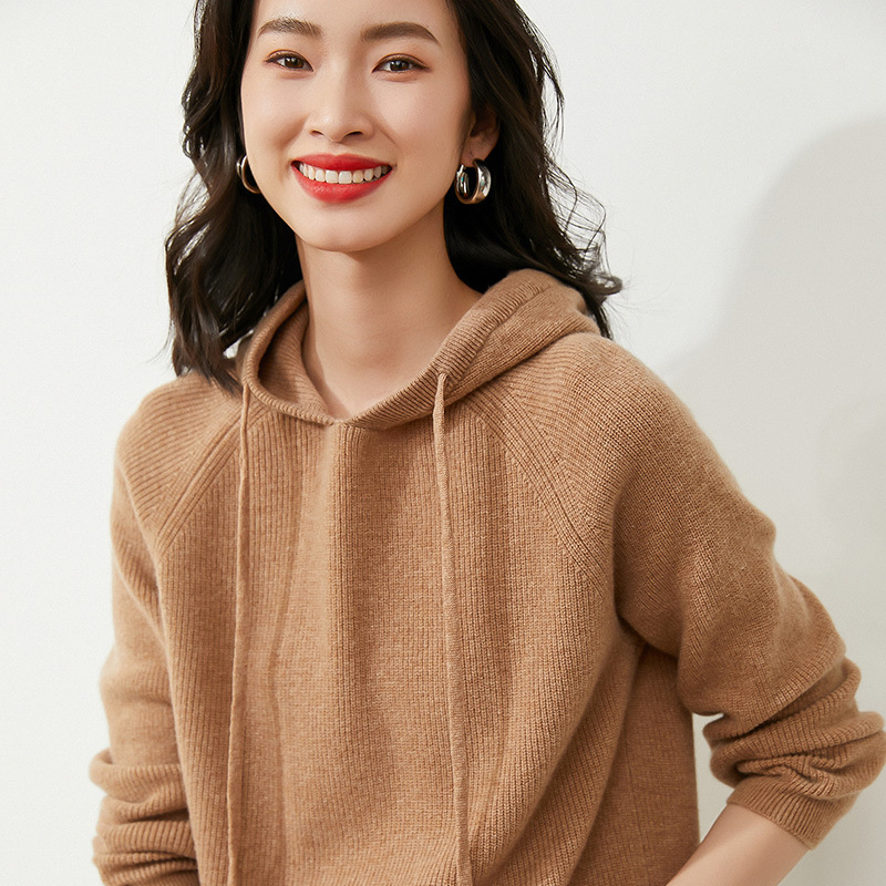 Lazy Style Autumn and Winter Women's Thickened Hooded Knitwear Hooded Sweater Base Shirt Loose Sweater Coat Top Trendy