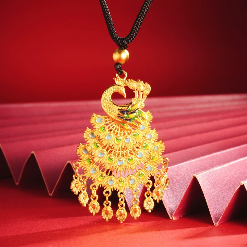 Новое эмалированное ожерелье с подвеской в ​​виде хвоста павлина для женщин, этнический стиль, ретро-подвеска с кисточками в виде феникса, цепочка для свитера, оптовая продажа