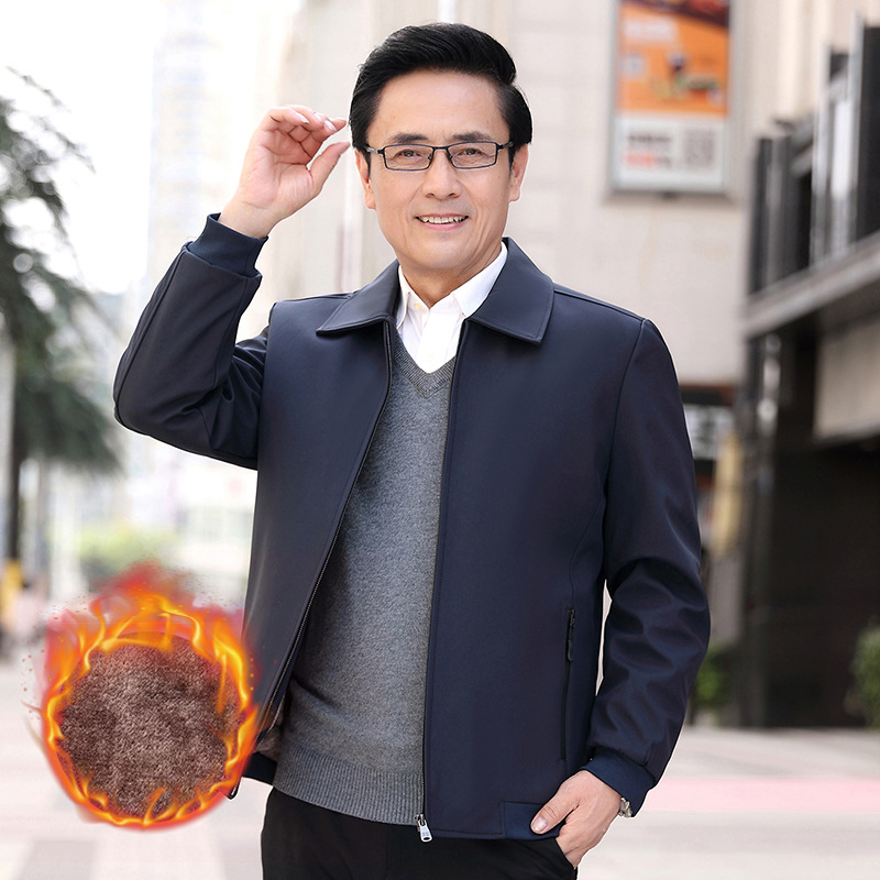 Forrado de lana de mediana edad y ancianos papá chaqueta de los hombres de otoño e invierno casual de negocios de mediana edad chaqueta de la solapa más el tamaño de la capa de los hombres