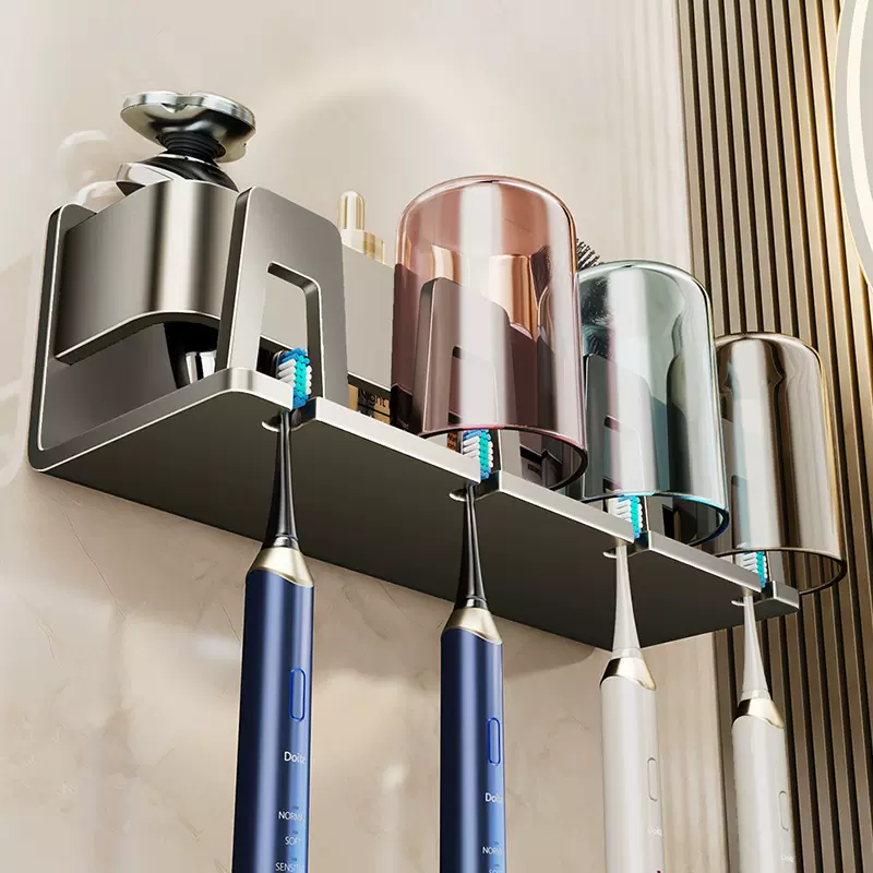 免打孔枪灰刷牙杯挂墙式壁挂式卫生间牙刷壁挂式家庭装置物架