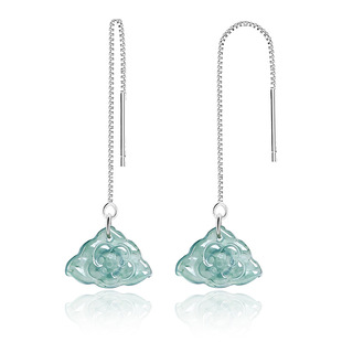 High-grade natural A goods jade blue water lotus ear line S925 silver ice jade stone fashion women's earrings earrings