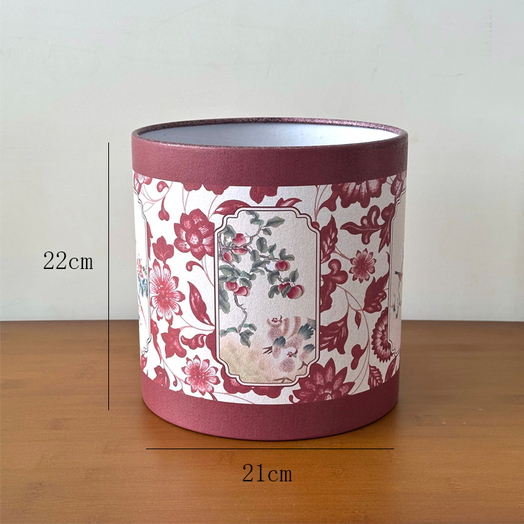 2026 Año Nuevo estampado redondo abrazar barril caja de regalo de barril de regalo de Año Nuevo estilo chino de flores de flores de barril de regalo
