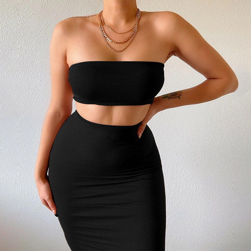 2025 New Summer Women's Fashion Cross-Border Tube Top Slim Fit Bodycon Skirt Set Wholesale From Manufacturer_ecoleips.com