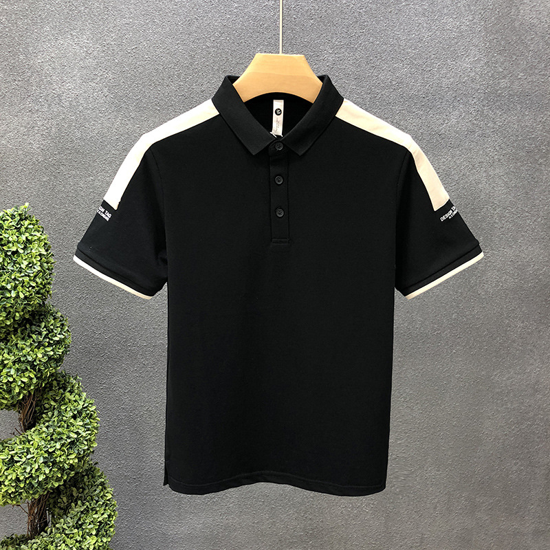 Camisa de polo de verano súper guapo Camiseta de cuello de color de contraste de marca de moda de manga corta para hombres 2023 nueva camiseta de gama alta para hombres