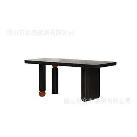 现代风设计师办公桌原木复古餐桌圆形创意个性工作台极简实木长桌