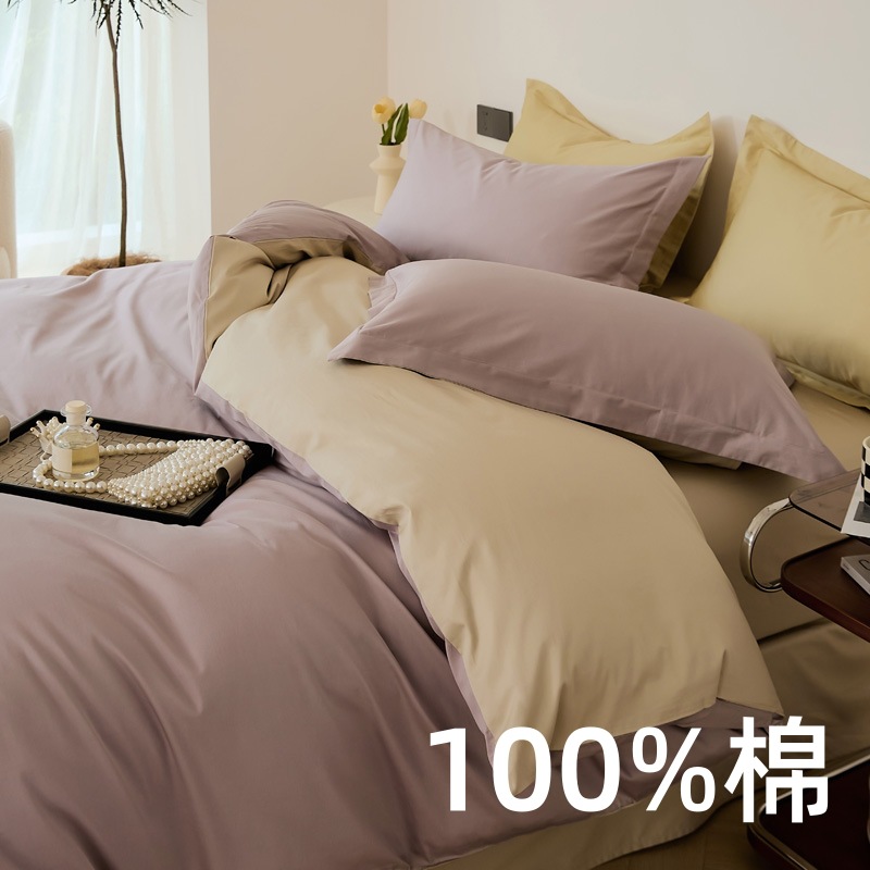 New high-end solid color double 100 padded cotton four-piece cotton bed sheet quilt cover light luxury autumn and winter bedding 4