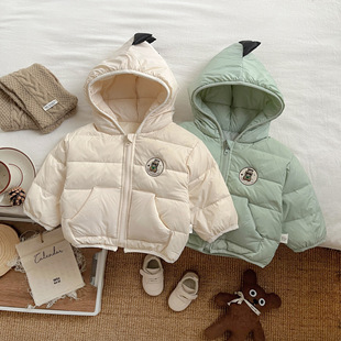 Boys' Winter Down Jacket Children's Cartoon Dinosaur Hooded Lightweight White Duck Down Clothes Western Style Baby Warm Jacket
