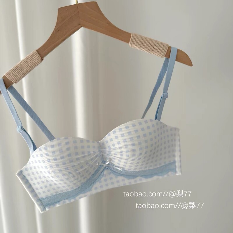 "Grid Magic" Fresh Gwen~ Three-Dimensional Half-Cup Bra for Women with Small Busts, Enhancing and Anti-Sagging Bra