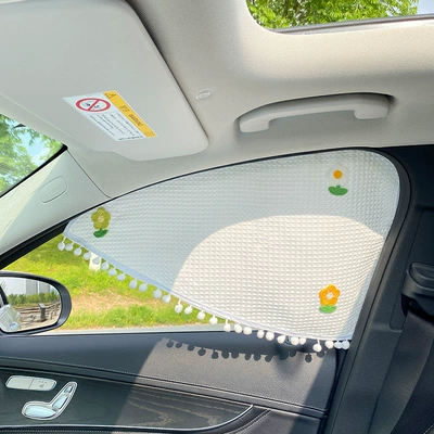 Car curtains – and Kids Sun Protection and Heat - colour-flowers-front-window-pilot