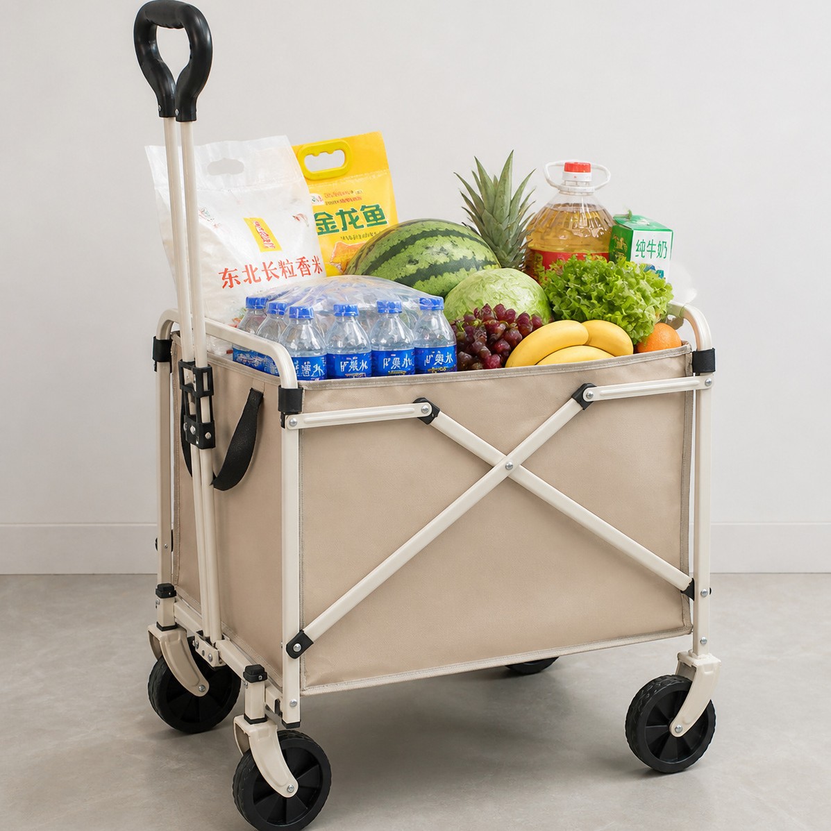 Carrito de compras plegable sin doblar carrito de compras de verduras supermercado doméstico para aumentar las ruedas de acampamiento al aire libre pequeño carrito de tracción