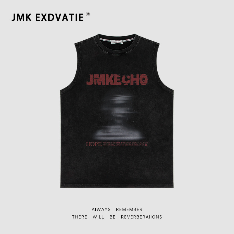 JMK EXDVATIE cross-border e-commerce American men's washed sleeveless vest street loose fuzzy figure printing JMK EXDVATIE cross-border e-commerce American men's washed sleeveless vest street loose fuzzy figure printing