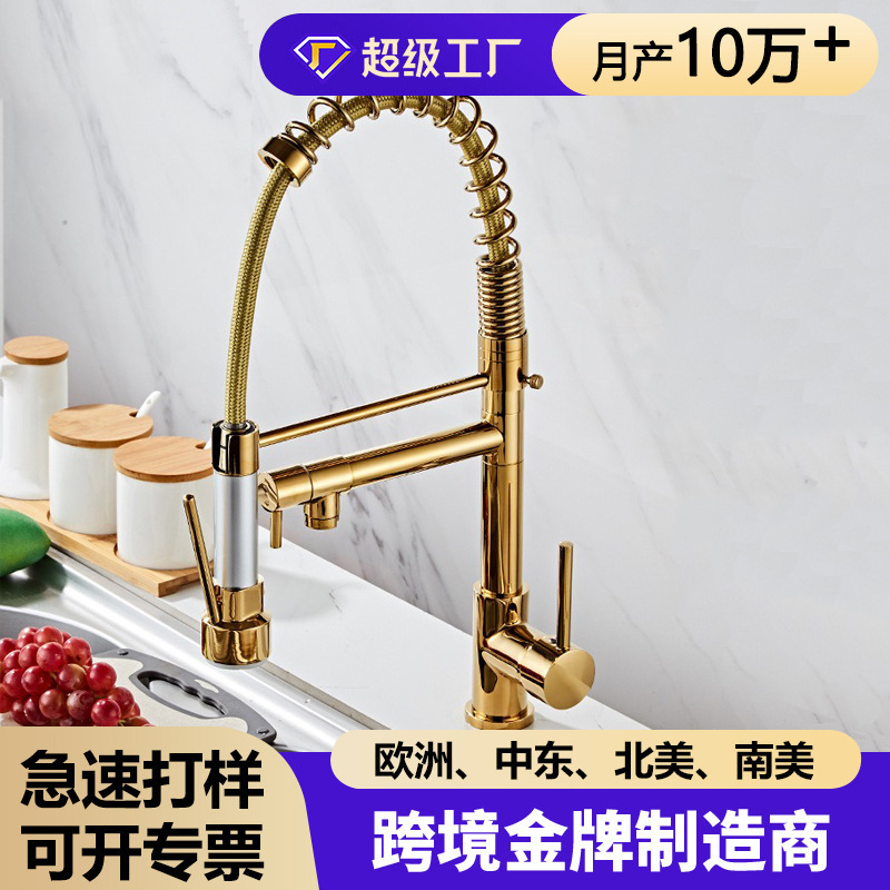 Copper Spring Dual-Purpose Faucet Kitchen Sink Universal Rotating Pull-Out Honeycomb Outlet Anti-Splash Faucet