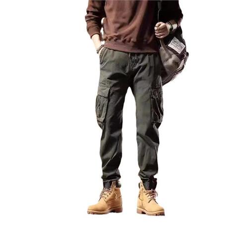 Men's Work Pants Spring/Autumn Wear-Resistant Skinny Tapered Leg Pants American Vintage Multi-Pocket Casual Long Pants
