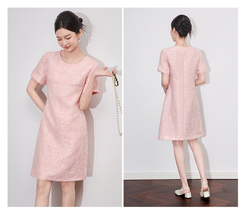 Váy maxi nữ thắt eo họa tiết bướm dập nổi jacquard — Màu hồng chi tiết 14