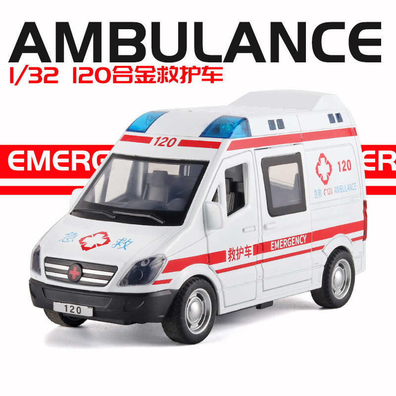 1:32 simulation ambulance car model multi-door sound and light pull back ambulance alloy car model children's toy car