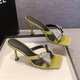 2025 New Square Toe Rhinestone Bow Fairy Sandals Summer Outer Wear Fashionable Slip-Ons Stiletto High Heels