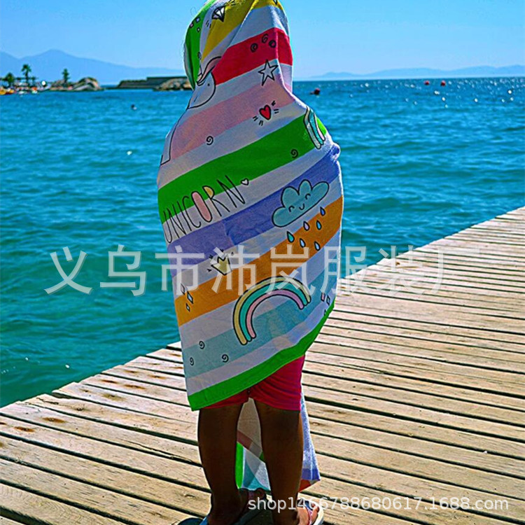European and American cross-border unicorn printed bath towel cartoon children's seaside sunscreen beach towel swimming soft absorbent bath towel