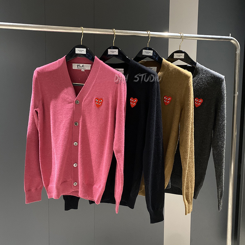 Play Heart Pattern Unisex Knitted Cardigan Long Sleeve Sweater Embroidered Layered Japanese and Korean Style Casual Wear