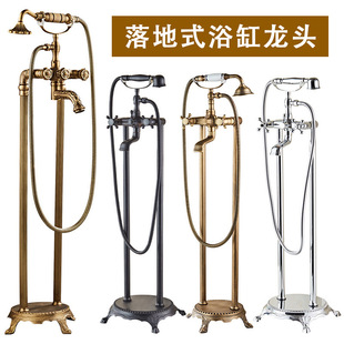 Cross-border European-style retro copper floor-standing bathtub faucet shower bathroom double-column vertical cylinder-side hot and cold faucet