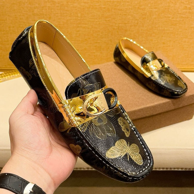 Летние 2025 новые европейские лоферы с круглым носком, модные мужские повседневные туфли, высококачественные кожаные туфли, мужские туфли из натуральной кожи, стильные туфли