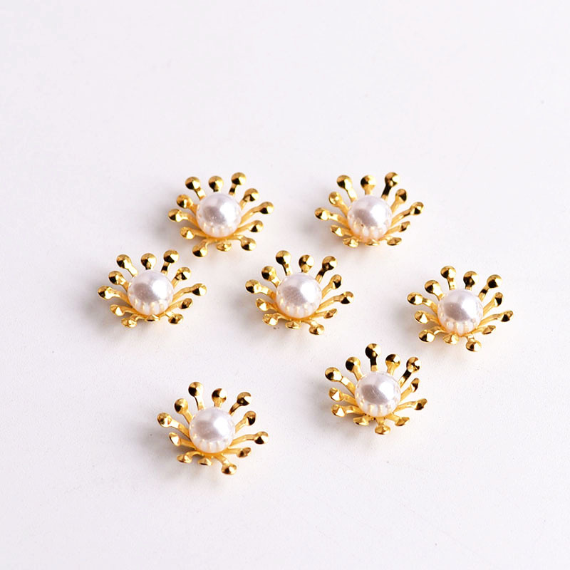 14mm金色珍珠花朵花蕊花心合金饰品配件DIY手工头饰发饰古风材料