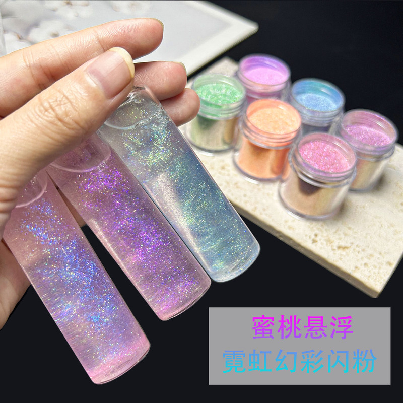 Cross-border Flash Peach Suspension Neon Magic Color Glitter Fire Lacquer Wax Flowing Hemp Diamond Powder Glue Drops Polarized Color Changing Glitter