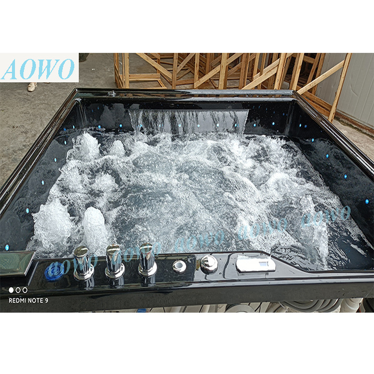 3-4 personas al aire libre bañera de masaje bañera surf cascada baño acrílico Piscina independiente Casa SPA negro