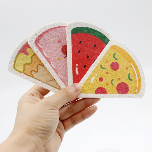 Cartoon printed compressed wood pulp sponge dishwashing sponge kitchen dishwashing sponge wiping dish sponge block wood pulp cotton heart shape