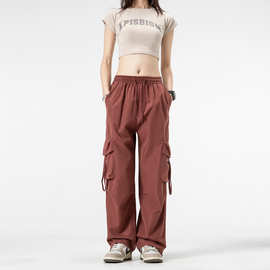 春秋百搭女士长裤纯色设计潮流多口袋工装裤休闲时尚宽松显瘦