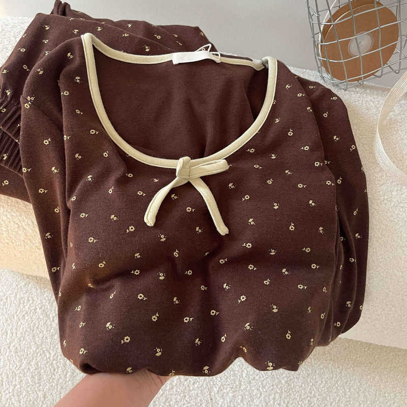 秋冬季美拉德带胸垫睡衣女款2025年新款韩版少女甜美家居服套装|undefined