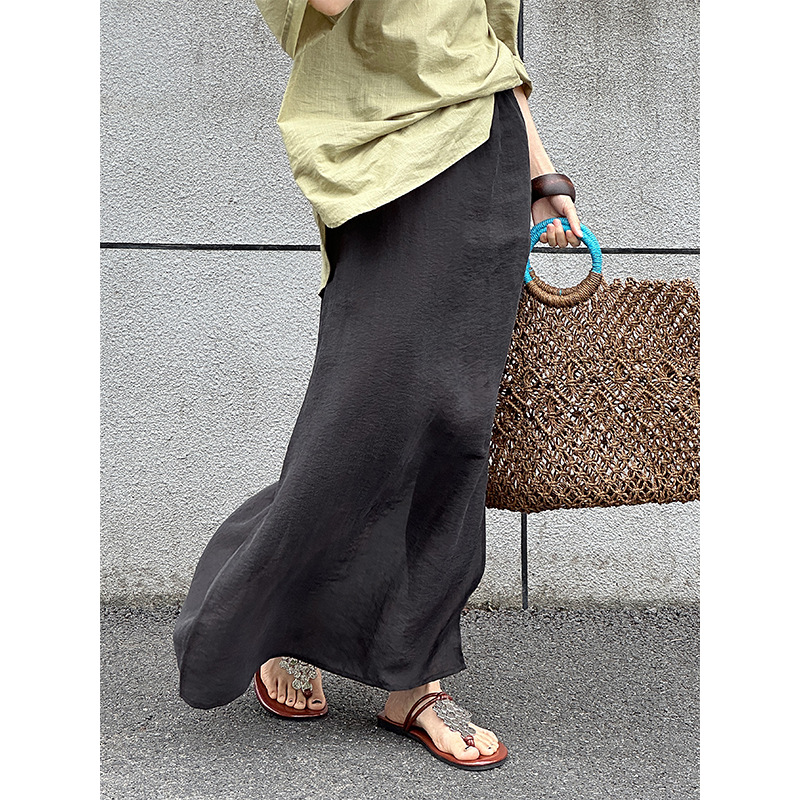 Taochuan High-End Minimalist Style Side Slit Midi Skirt for Women, Elastic Waist, Slimming and Elegant Straight Skirt 2775
