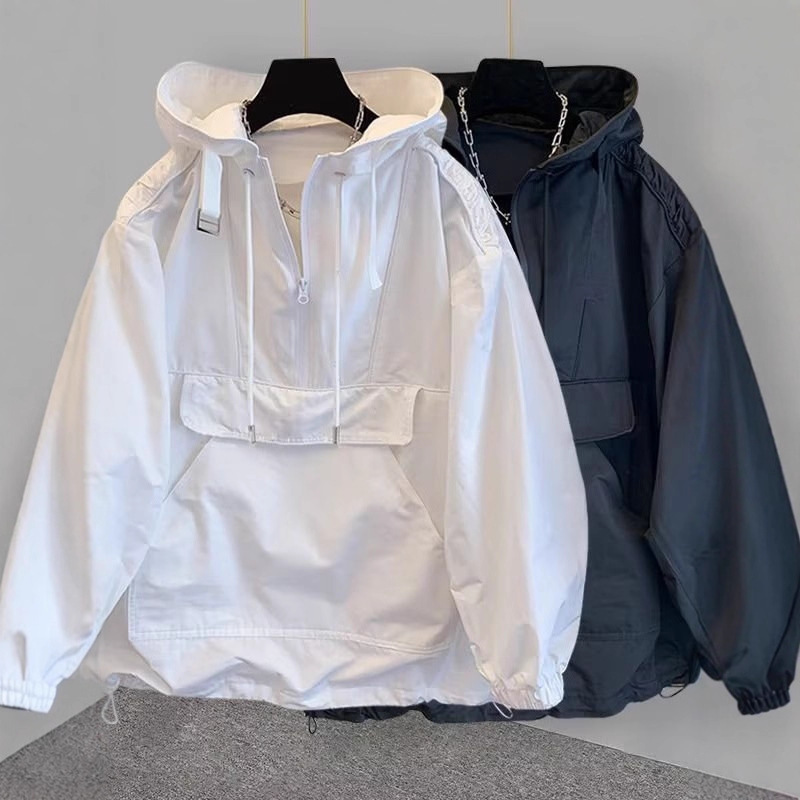 Trendy Pocket Cargo Patchwork Design Hooded Sun Protection Jacket Men's Trendy Loose Windbreaker Sweatshirt Special Price Trendy Pocket Cargo Patchwork Design Hooded Sun Protection Jacket Men's Trendy Loose Windbreaker Sweatshirt Special Price