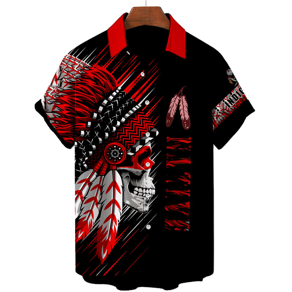 Camisa transfronteriza de manga corta para hombre, bomba de cuatro lados, carretera 66, camisa impresa digital 3D, patrón de rayas de fábrica de origen