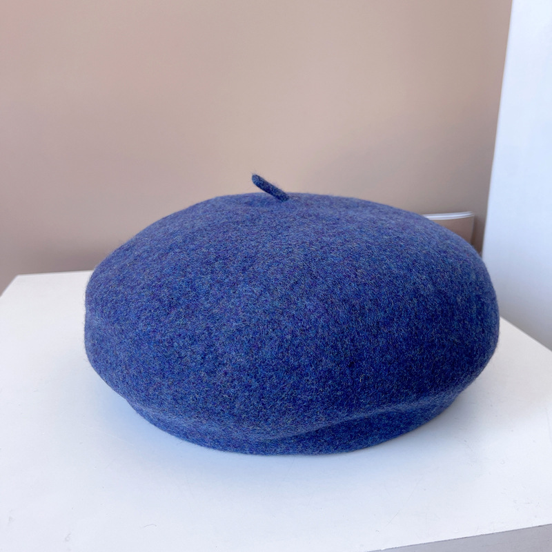 精品贝雷帽子女秋冬保暖画家帽双色可调节汗带空姐帽纯澳毛蘑菇帽