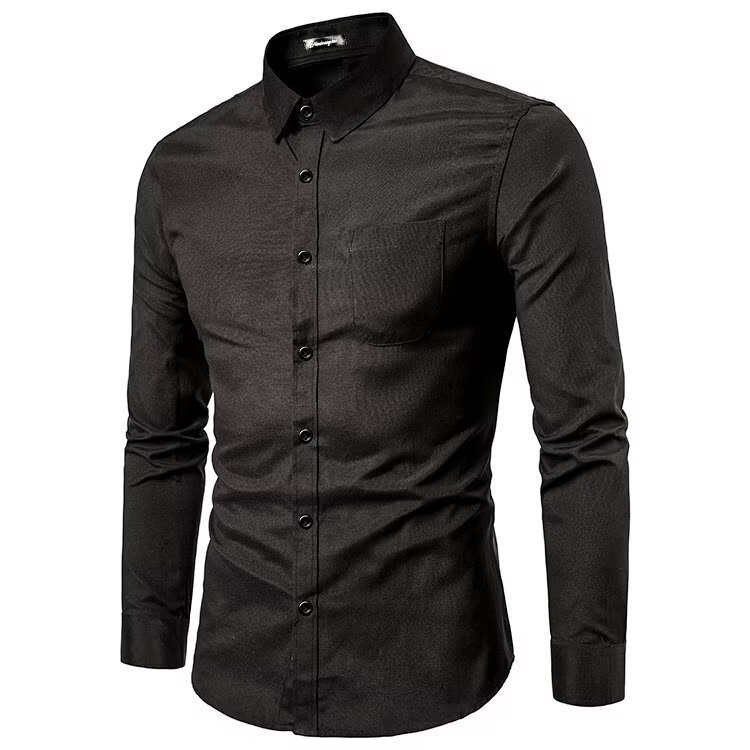 Men's Clothing Men's Fashion Slim Solid Color Long Sleeve Business Lapel Shirt Large Size Men's Shirt_voghion.com
