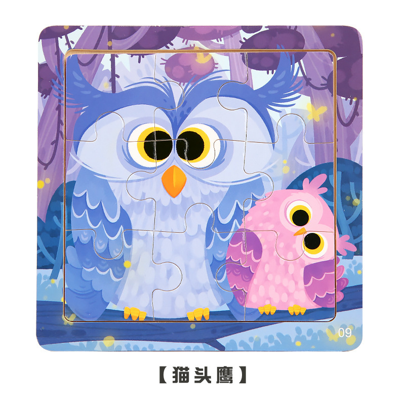 Weiweihu Cross-border 9 piezas de rompecabezas de dibujos animados de animales rompecabezas jardín de infantes aprendizaje cognitivo educación temprana para niños juguetes de madera
