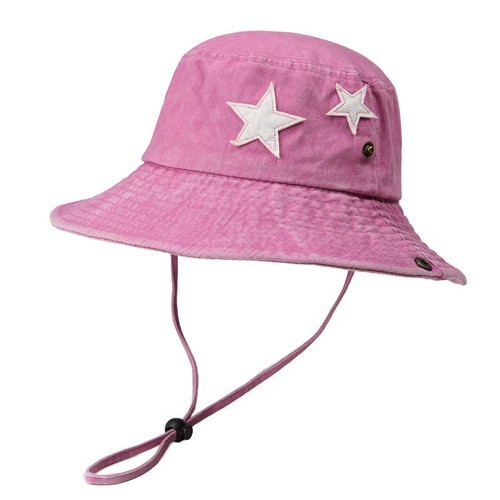 Premium Washed Denim Water-Resistant Starfish Fisherman Hat for Women Summer Sunshade Hat Couple Outdoor Camping Button Hat