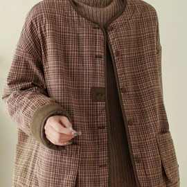 文艺复古格子棉袄短外套女冬季加棉加厚妈妈休闲棉衣显瘦棉服上衣
