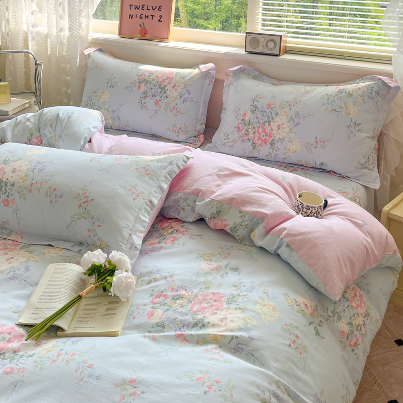 Xiaokaba algodón fresco de cuatro piezas, sábanas de algodón, ropa de cama de tres piezas para estudiantes.