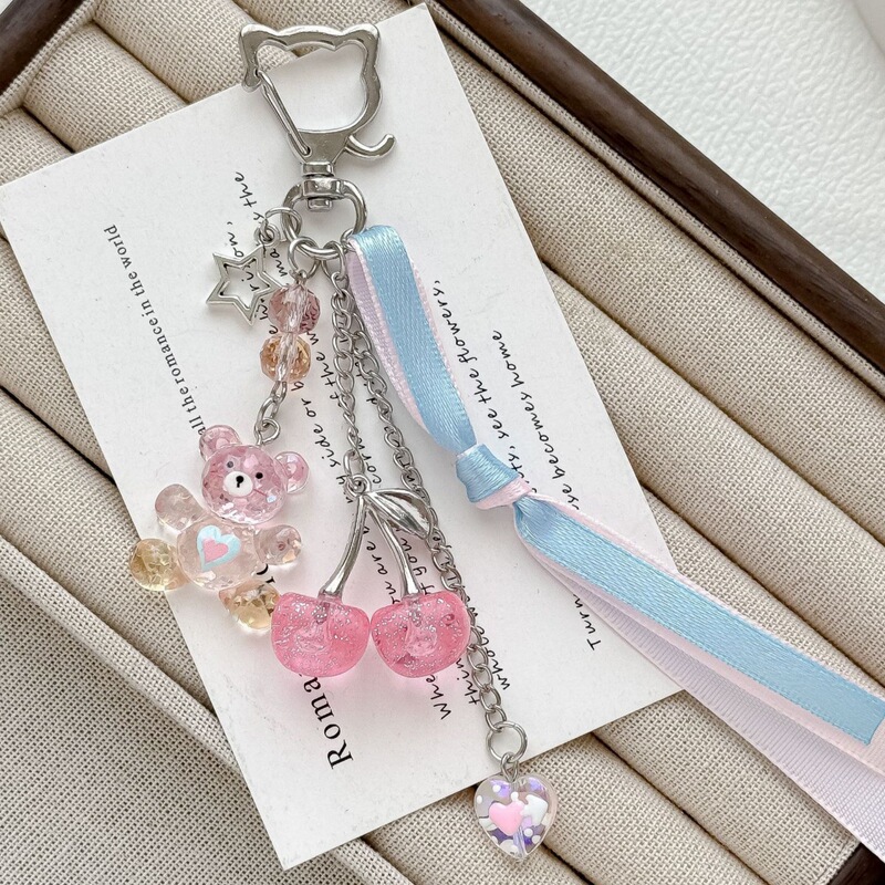 Sweet Cherry Bear Lace Ribbon Pendant Star Keychain Cute Girly Bag Keychain Sweet Cherry Bear Lace Ribbon Pendant Star Keychain Cute Girly Bag Keychain