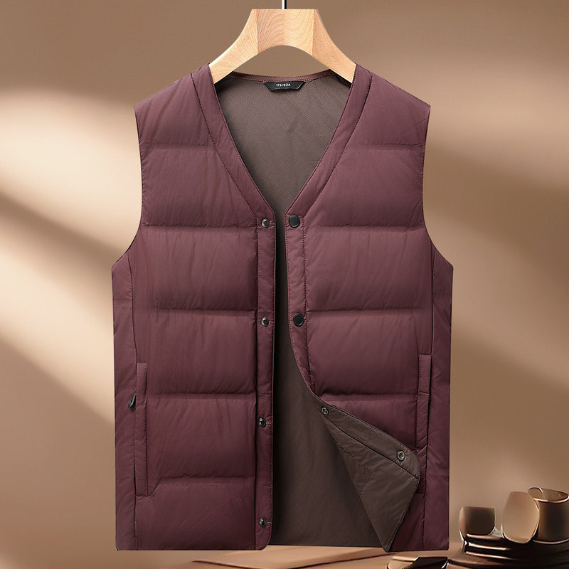 New 90 White Duck down Vest for Men in Autumn and Winter Thickeneded V Neck Daddy Wear Inside and Outside Warm Liner Vest