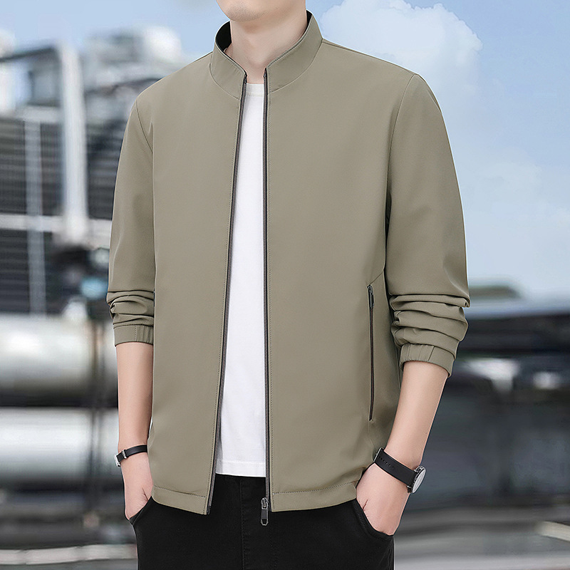 2025 New Spring and Autumn Solid Color Men's Executive Jacket Stand Collar Middle-Aged Business Dad Wear Thin Casual Jacket