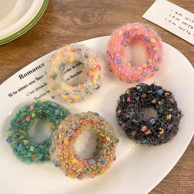 Plush Color Hair Ring Autumn and Winter Head Rope High Ponytail Ball Head Tie Hair Rope No Hair Injury Rubber Band Women's Hair Rope