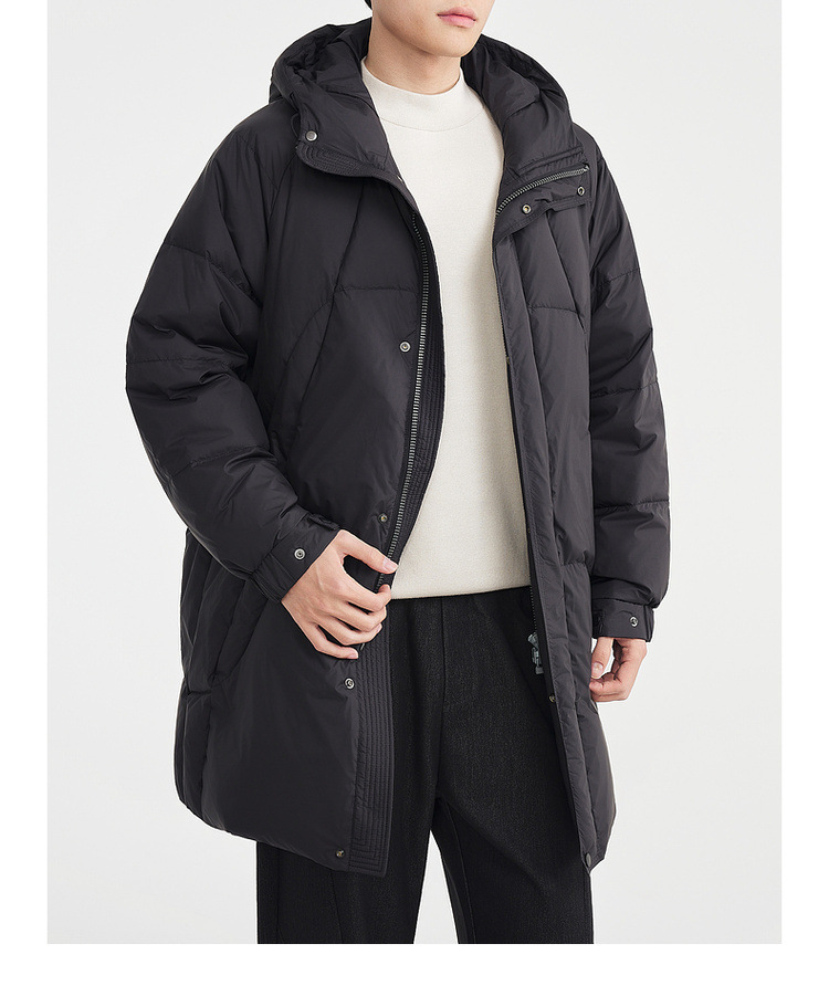 Áo khoác parka nam dáng dài có mũ trùm, tay raglan, chất liệu lông vũ chống gió — màu đen chi tiết 26