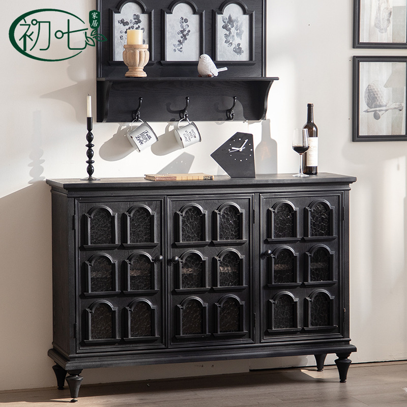 European Style Palace Style Black Entrance Cabinet Vintage Restaurant Decorative Cabinet Middle Ancient Coffee Cabinet Solid Wood Tea Cabinet