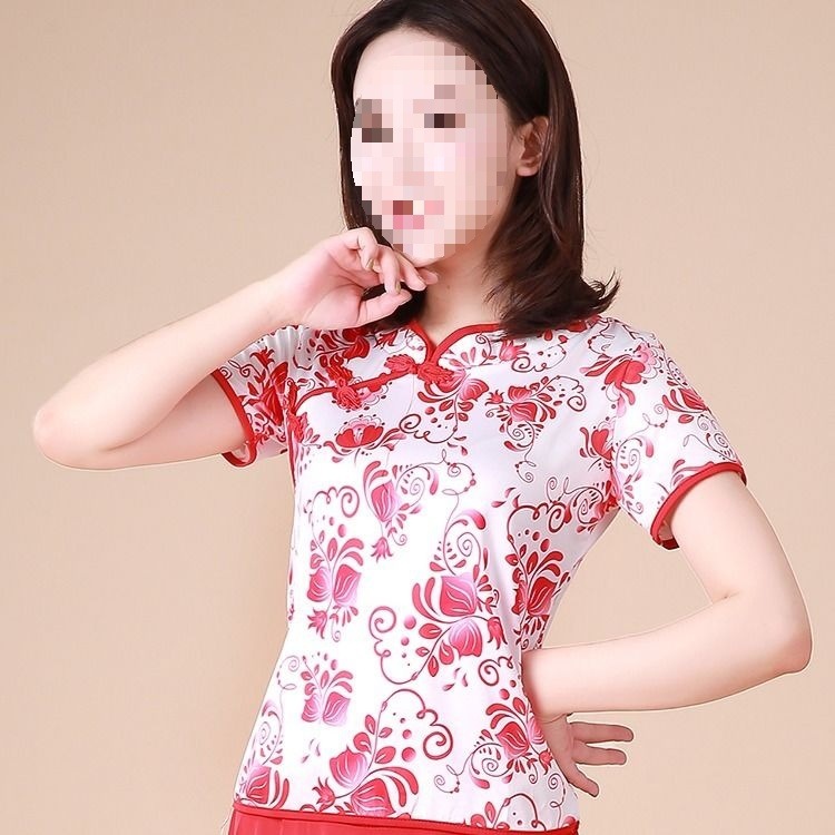 青花瓷舞蹈上衣新款广场舞服装女中国风女装跳舞表演练功服
