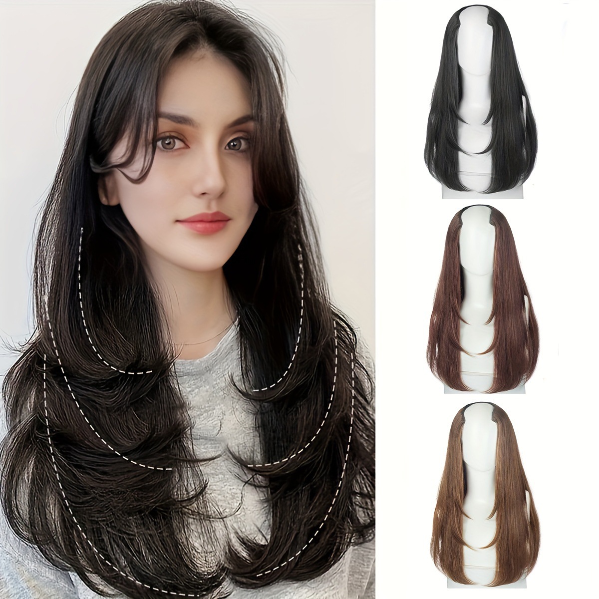 Wig One-piece Invisible and Traceless U-shaped Long Curly Hair Women's Layered Hot Inner Buckle Long Curly Hair Patch Natural Hair Tackle