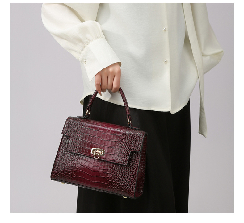 Elegant Crocodile-Textured Shoulder Bag - Vintage Kelly Style Handbag For Women, Crossbody Purse With Multiple Pockets, Fashionable PU Leather Tote_voghion.com
