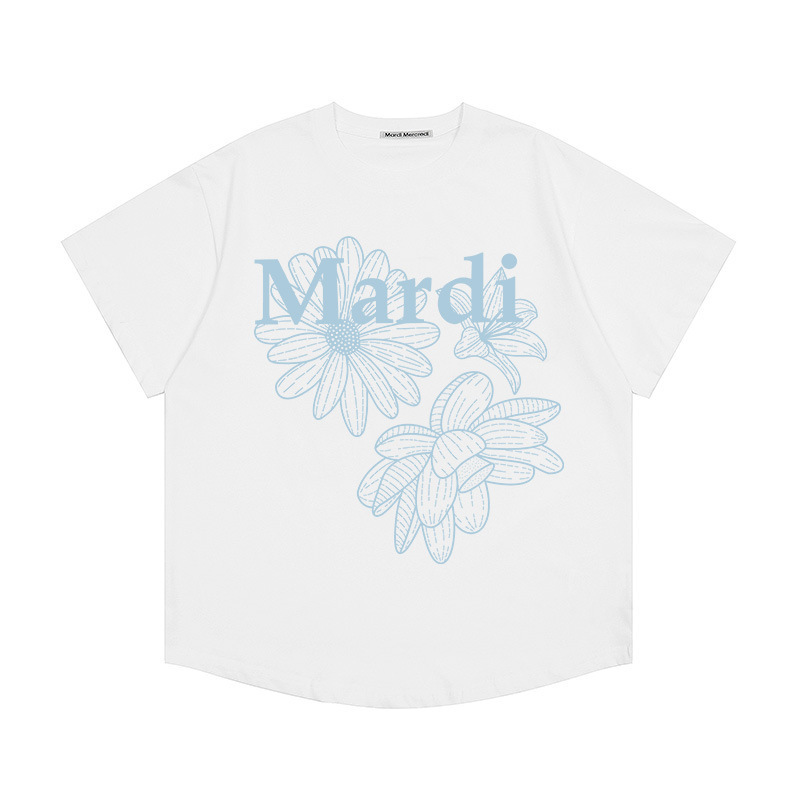 韓国マルディトレンディな半袖フラワープリントゴールドハイシルバー夏ラウンドネック純綿ルーズTシャツトップトレンディ|undefined